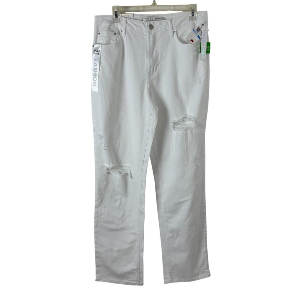 Tinseltown NEW Hi-Rise Straight White Distressed Denim Jeans Junior's Size 9/29
